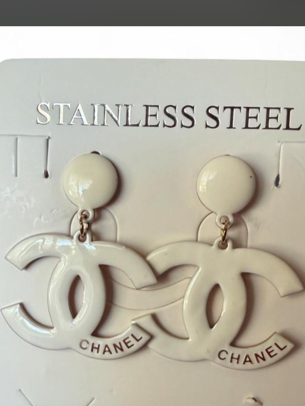 White Drop Earrings - Stainless Steel